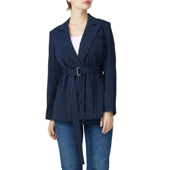 Jason Wu X ELOQUII Navy Blue Pinstripe Blazer Jacket Belted Pockets Size 20 - Picture 1 of 16